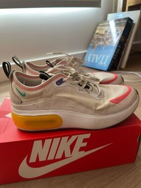 Nike Cream Sneakers with Coral, Teal & Yellow Accents